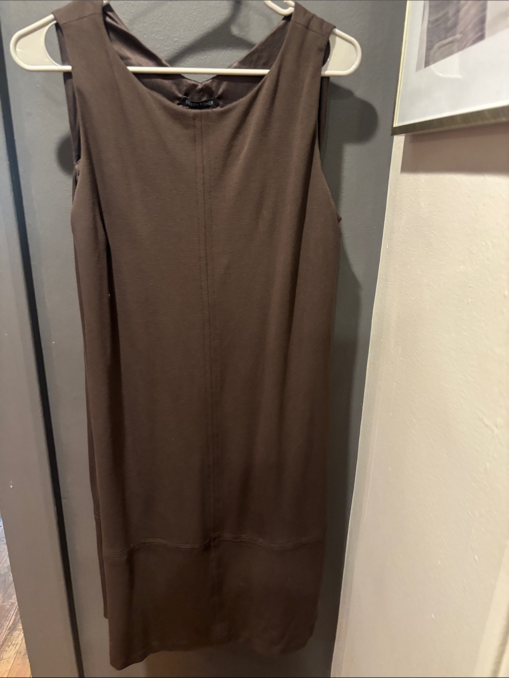 Eileen Fisher Brown Sleeveless Midi Shift Dress